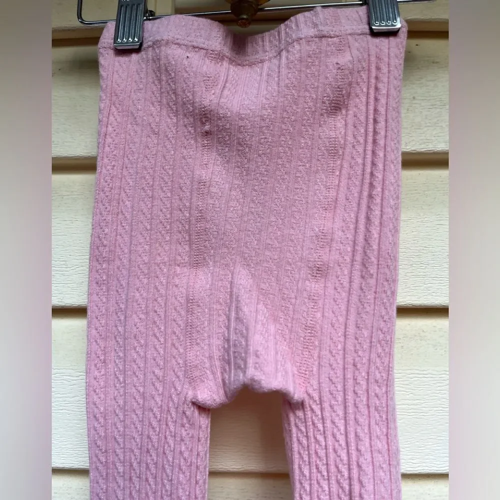 Pink braided pattern girls tights/pantyhose, teddy app on ankles, new, 3 yo